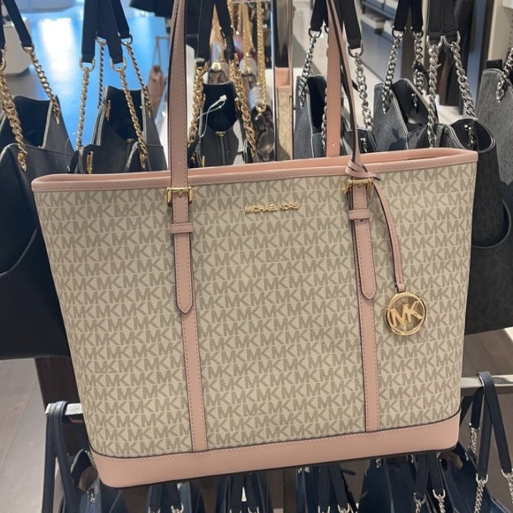 Michael Kors Jet Set Travel Large Top Zip Shoulder Tote Powder Blush Multi - Picture 16 of 16